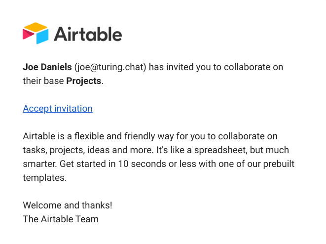 airtable onboard invited users