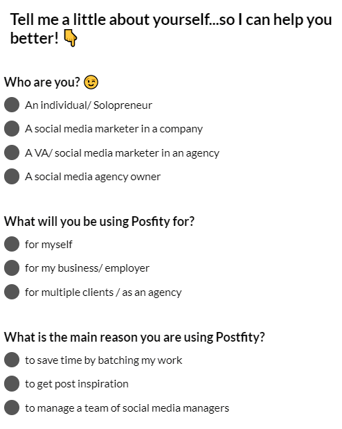 Postfity.com welcome screen