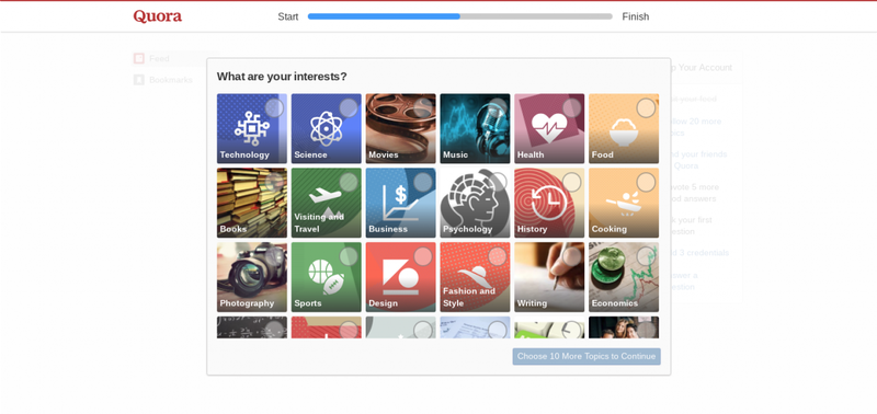 Day one retention: Quora forces new users to choose interests