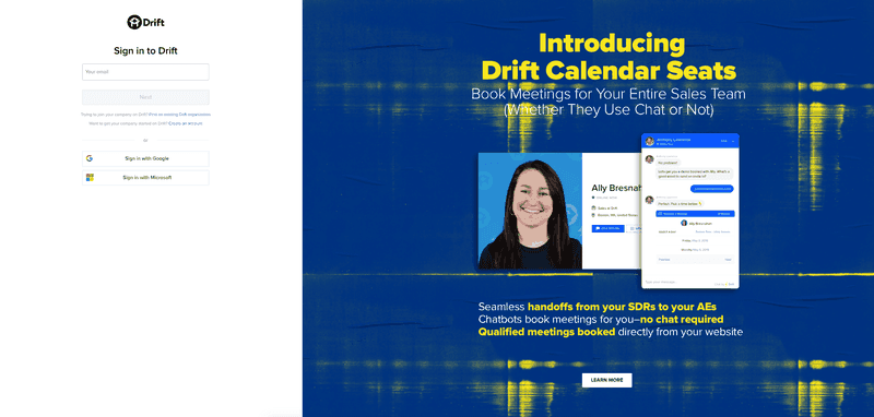 drift sign up page