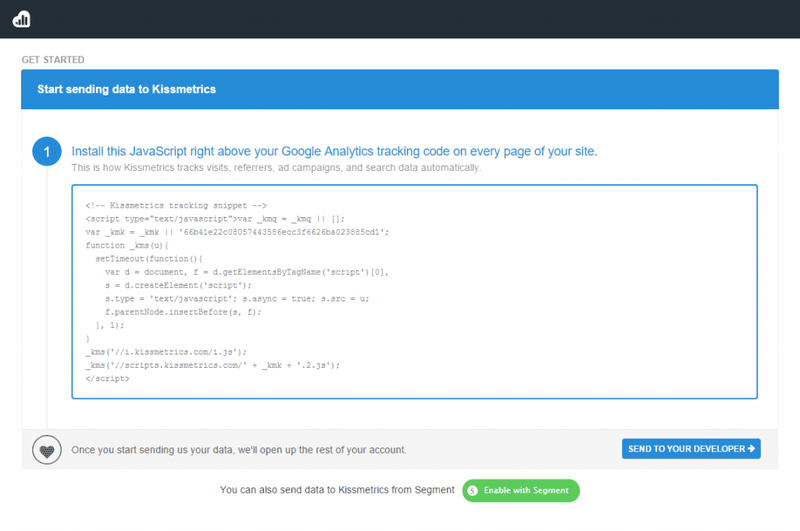 Kissmetrics stops users from progressing until code is installed