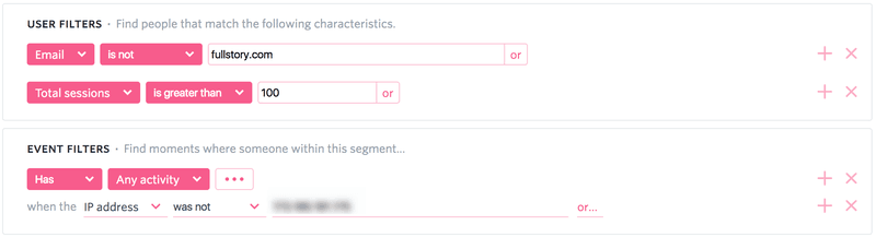 Fullstory lets you define power user segments