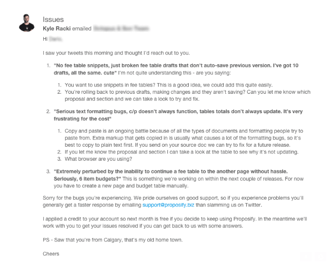Proposify's complaint handling