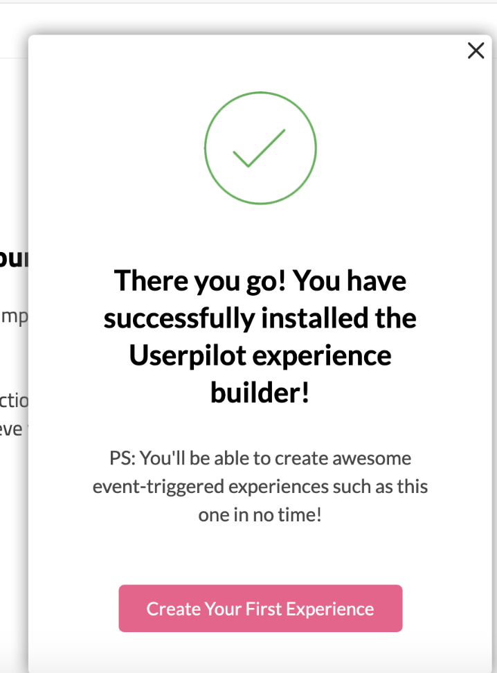 meddelande om framgång efter att ha installerat Userpilots Chrome-tillägg