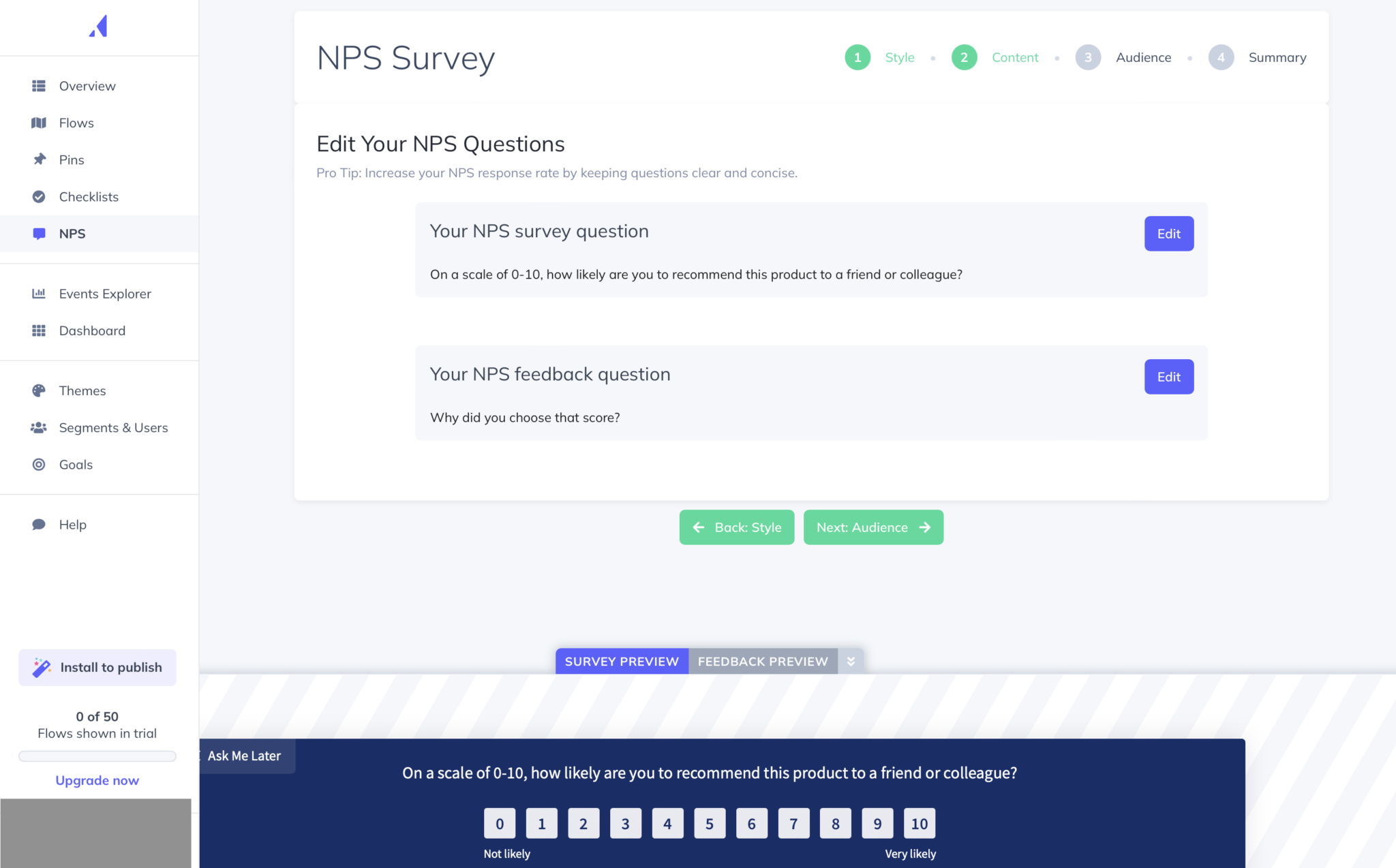 Appcues NPS survey