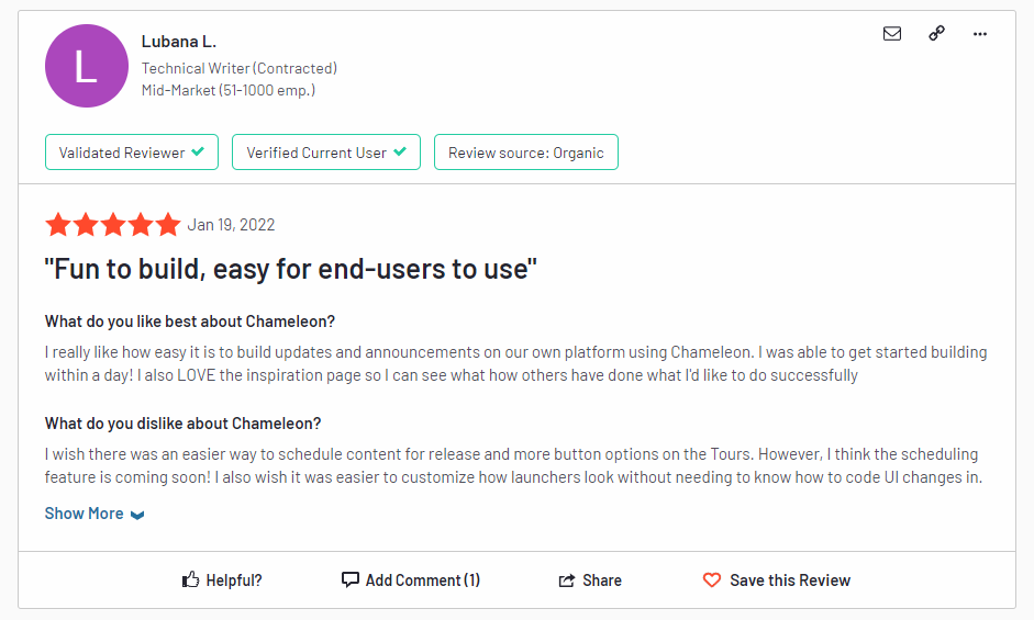 Customer feedback about Chameleon.