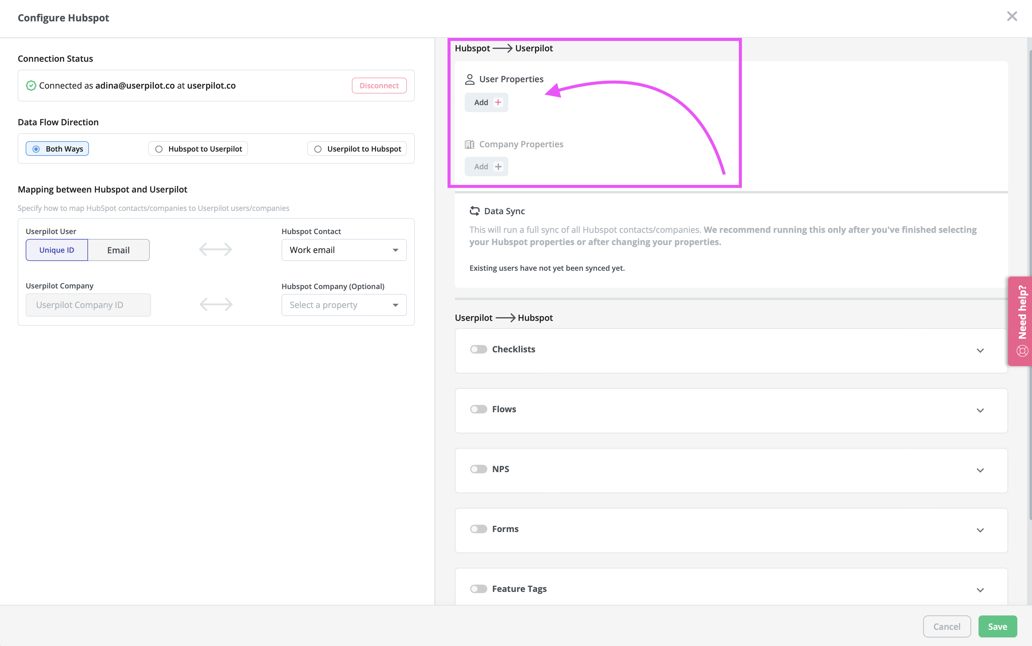Connect Hubspot with Userpilot to adopt an omnichannel engagement strategy