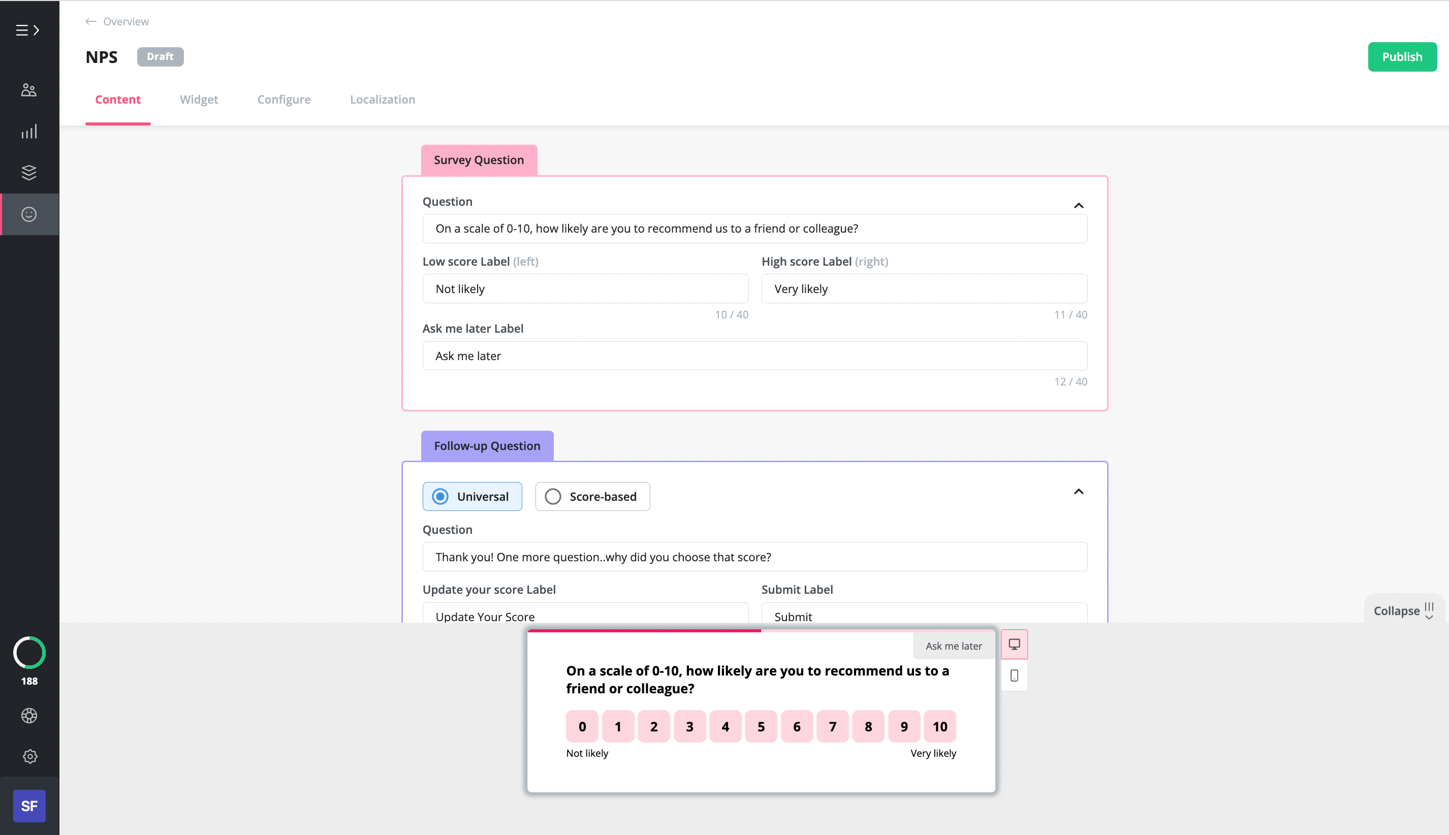NPS survey in Userpilot