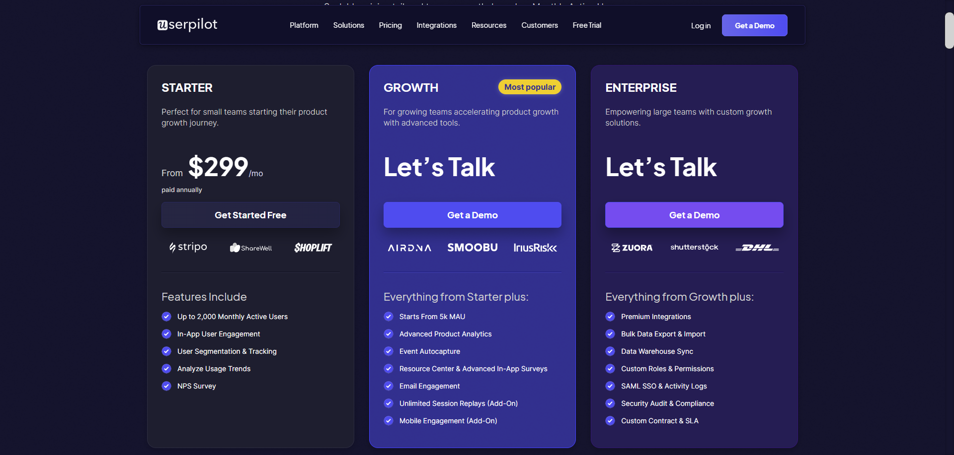 Userpilot pricing offers more sessions for money.