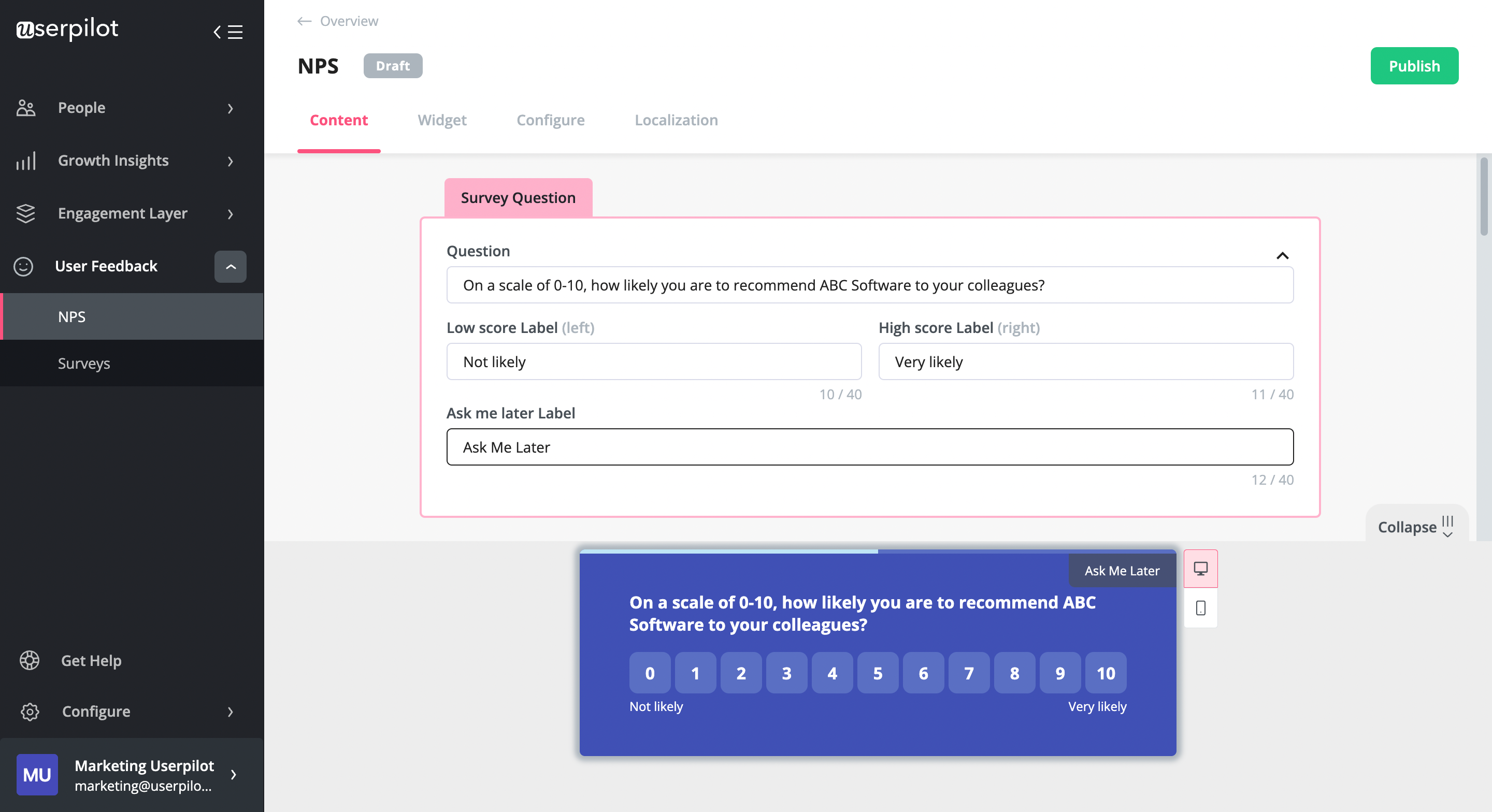 Build NPS survey in Userpilot