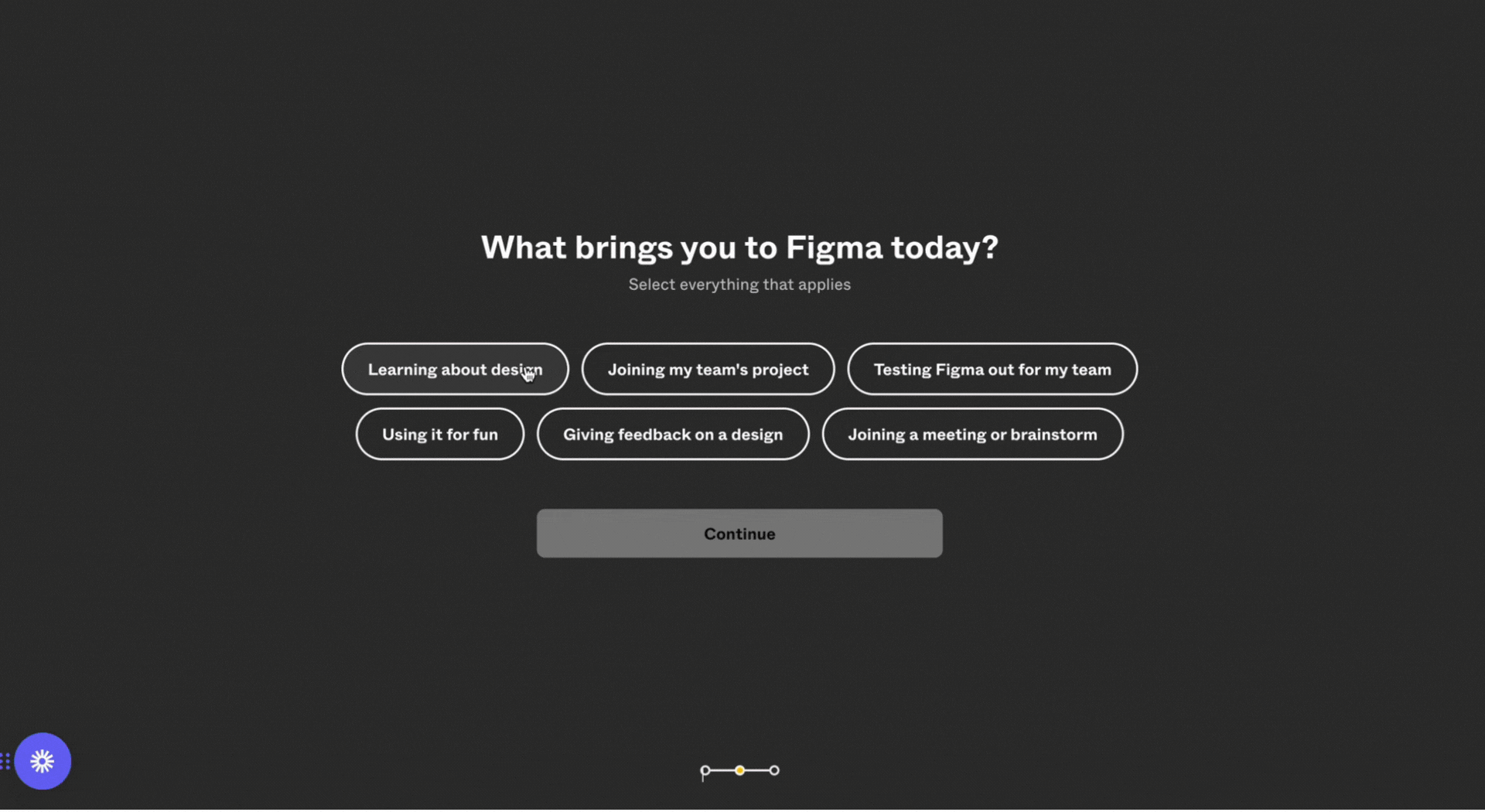 Figma segmented user onboarding flow