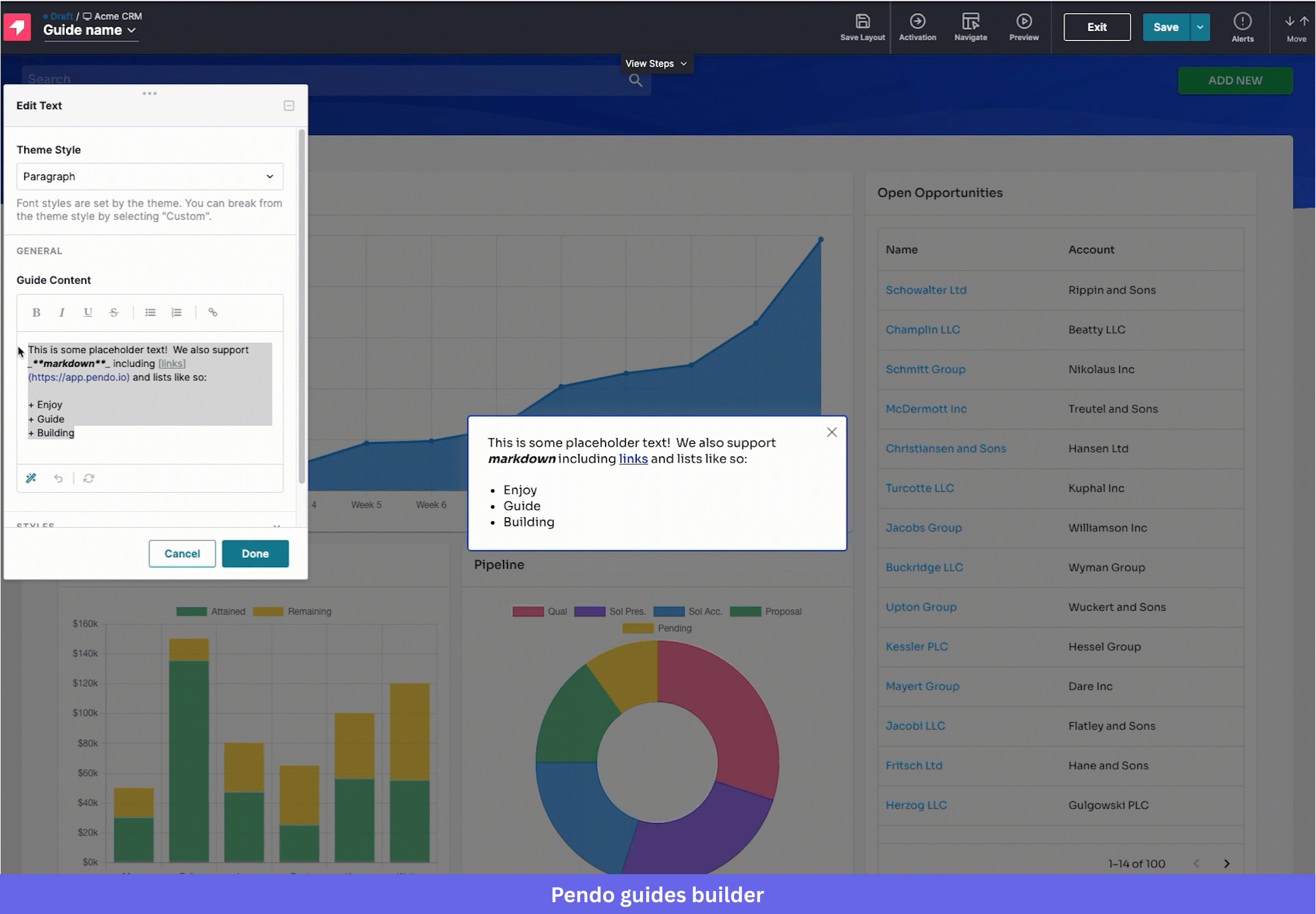 Pendo guides builder