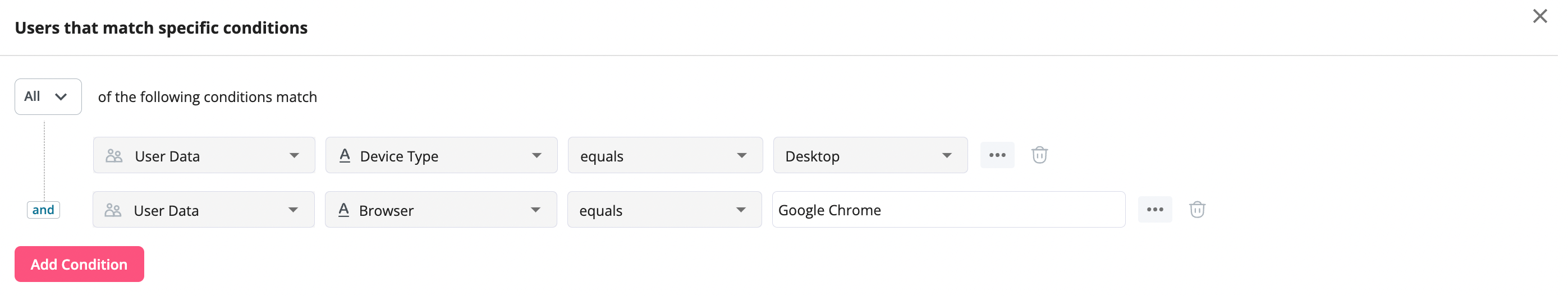 Technographic segmentation in Userpilot