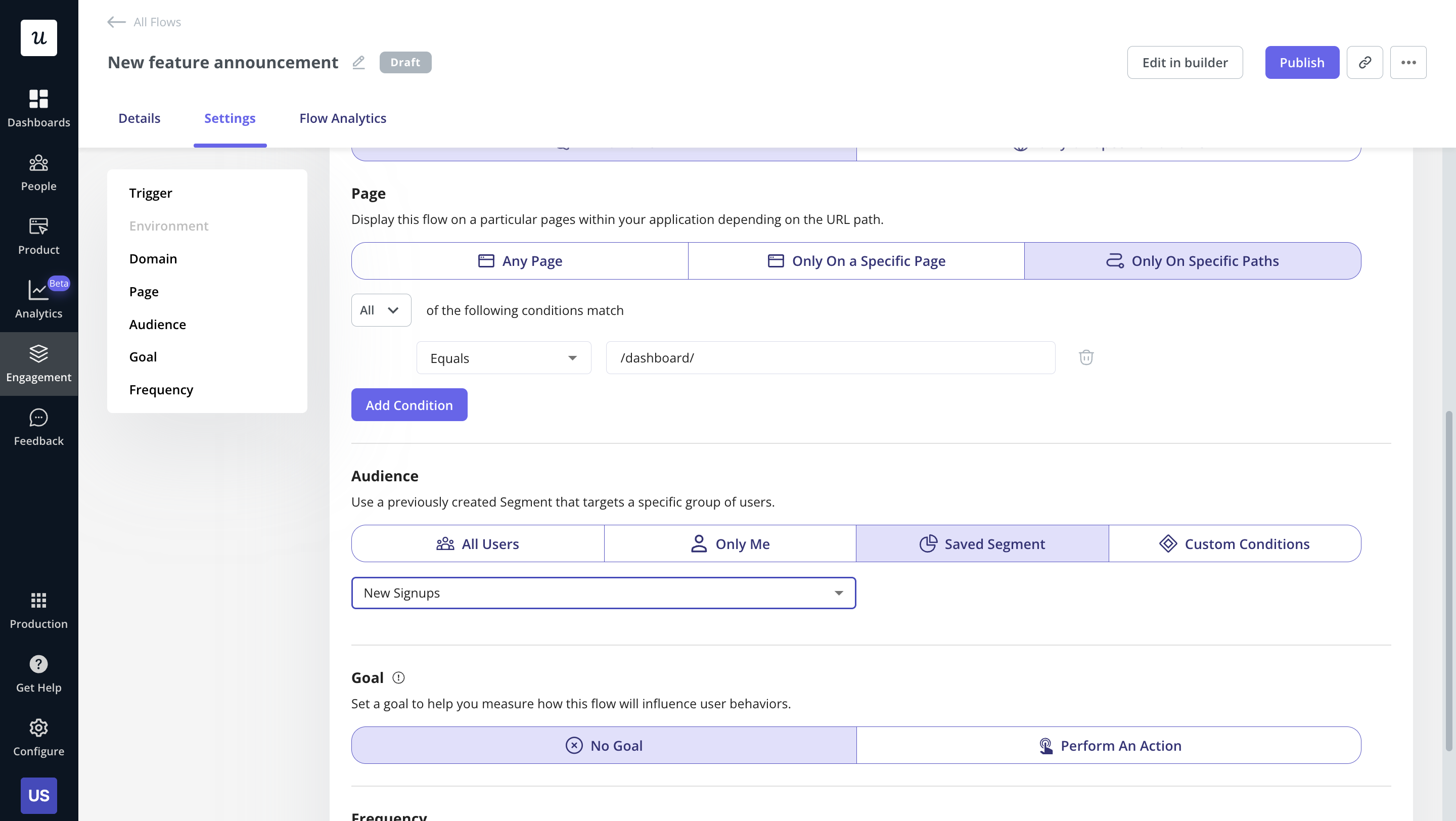 Contextual announcement triggering in Userpilot.
