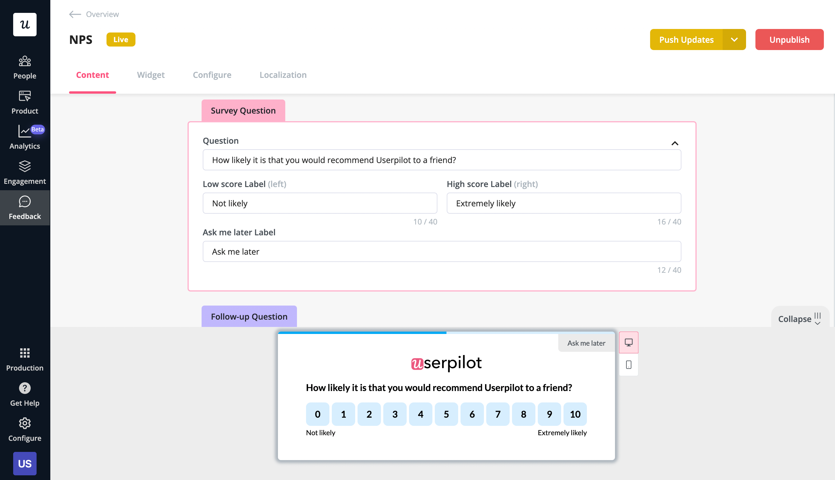 NPS survey in Userpilot