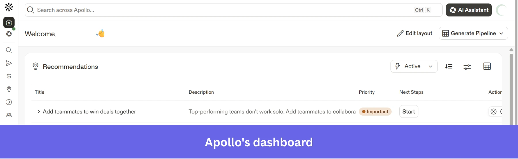 Apollos dashboard