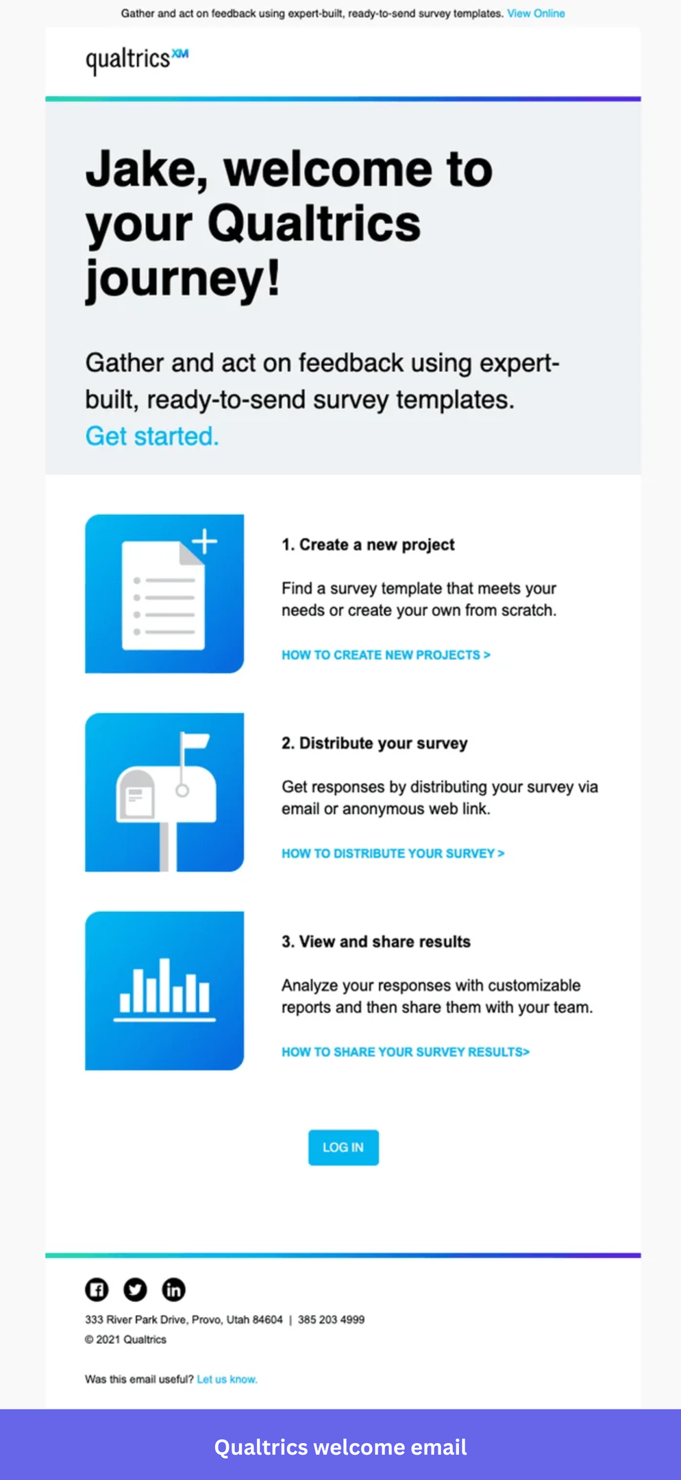 Welcome email from Qualtrics